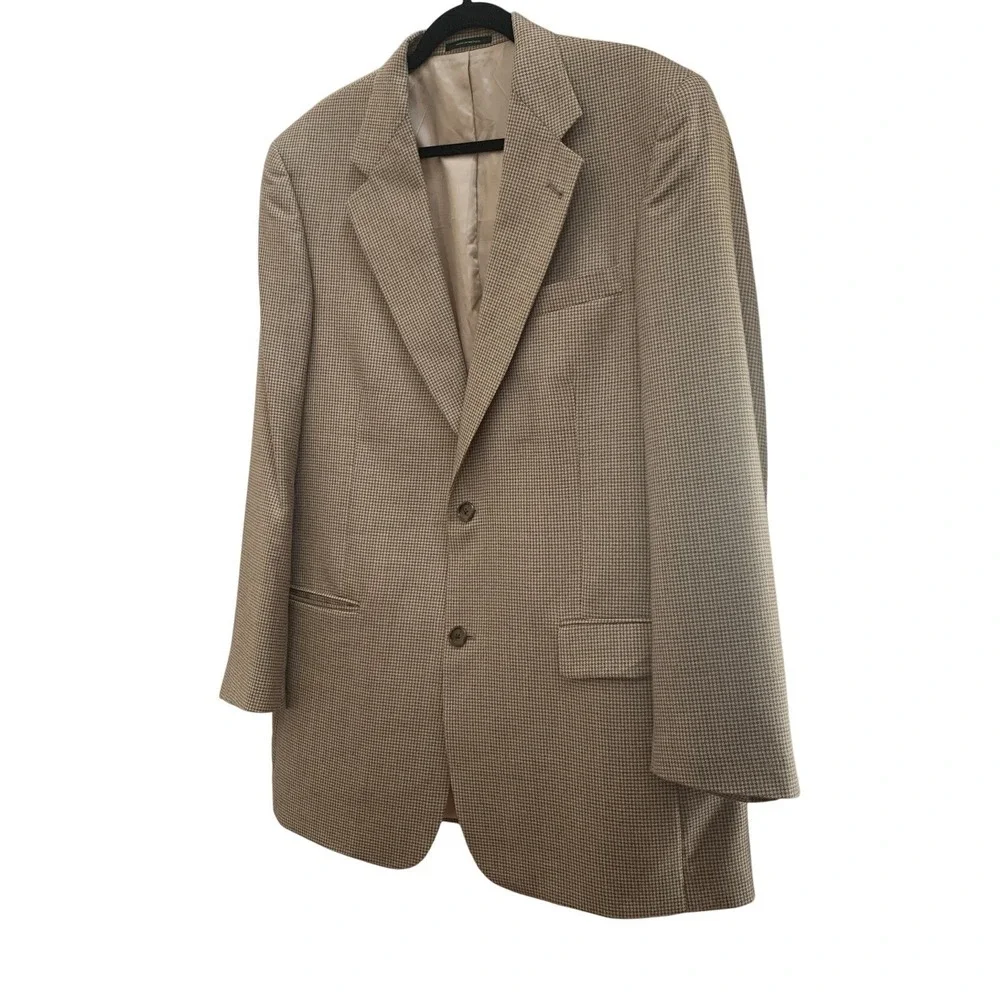 Palm‎ Beach Houndstooth Mens Beige Blazer Silk Wool Blend Sport Coat Jacket 42L